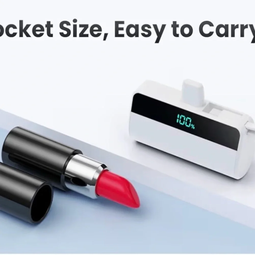 Portable White Power Bank with Lightning Connector - White